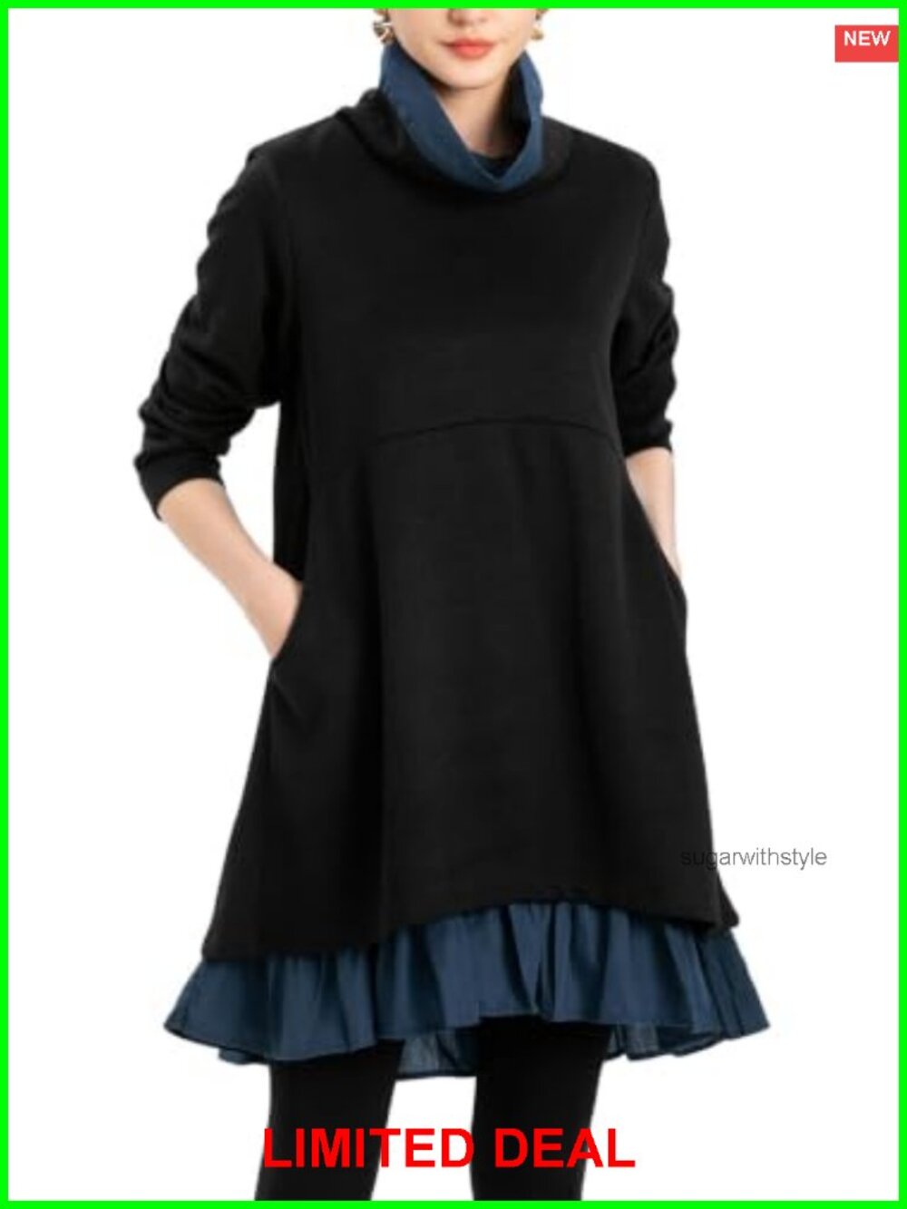 Women's Oversized Turtleneck Long Sleeve Sweatshirt Dress A-Line Tunic with